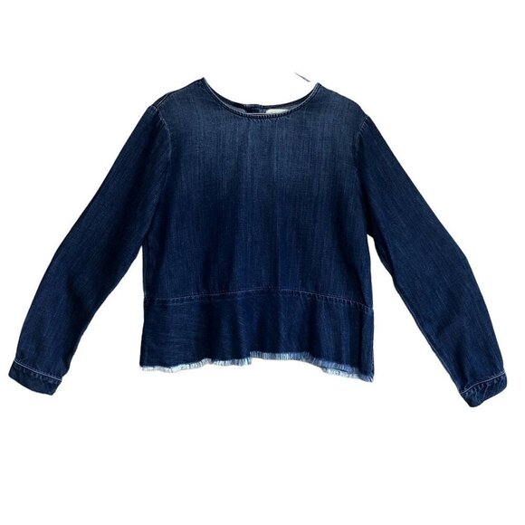 Cloth & Stone Frayed Hem Button Back Denim Top M - Picture 1 of 9